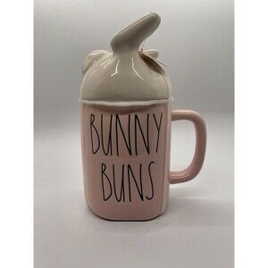 Rae Dunn Easter "Bunny Buns" Mug Pastel Pink w/Bunny Feet Topper